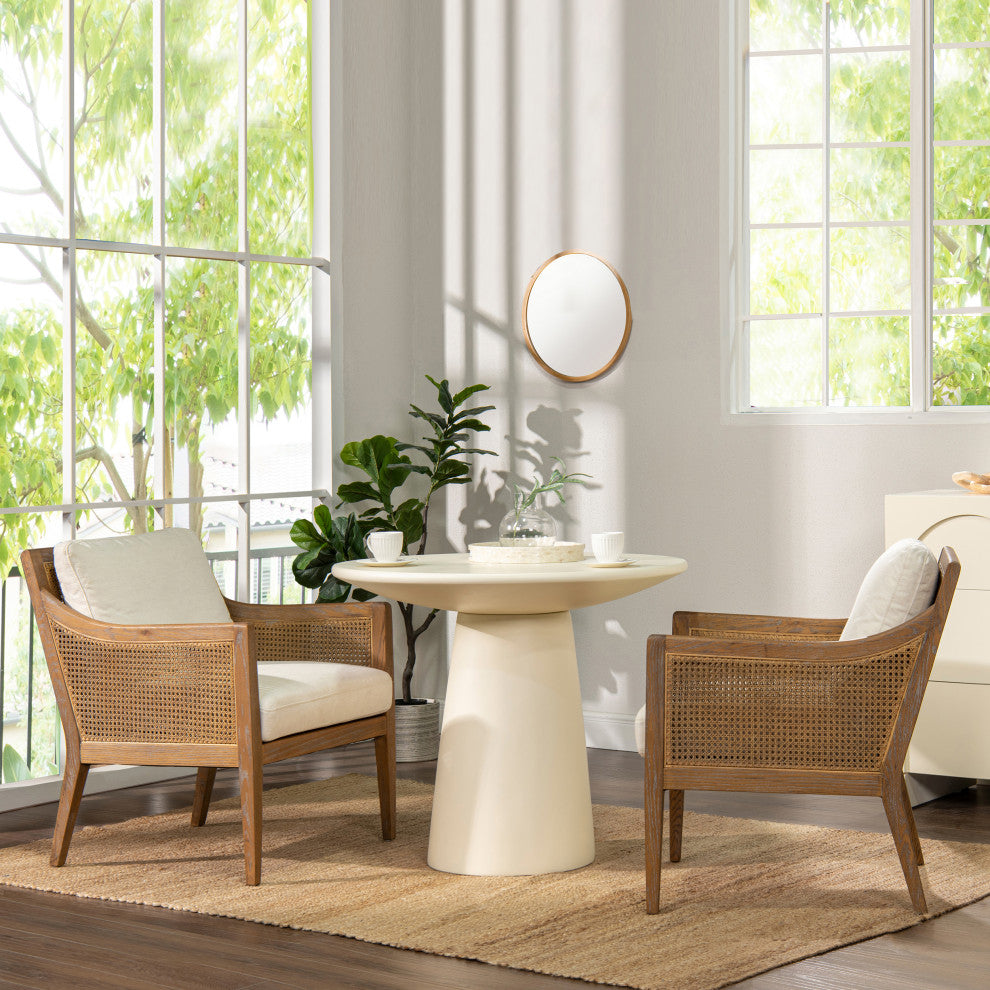 Ontario 24.5" Rattan Wicker Upholstered Accent Arm Chair, Natural White