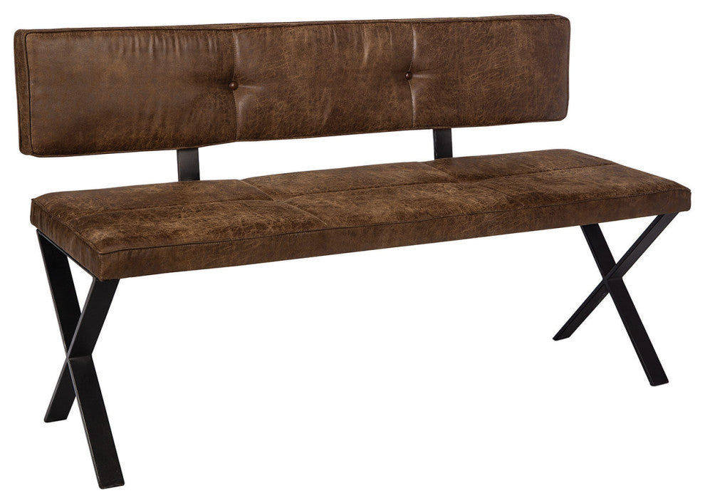 Upholstered Dining Bench, Antique Brown and Black
