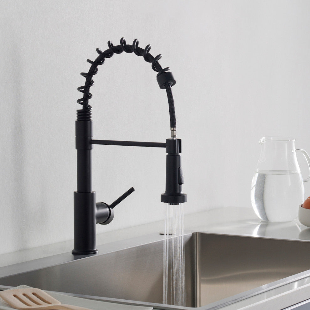 Blossom Lead Free, Solid Brass, Single Handle, Pull Out Kitchen Faucet, Matte Bl