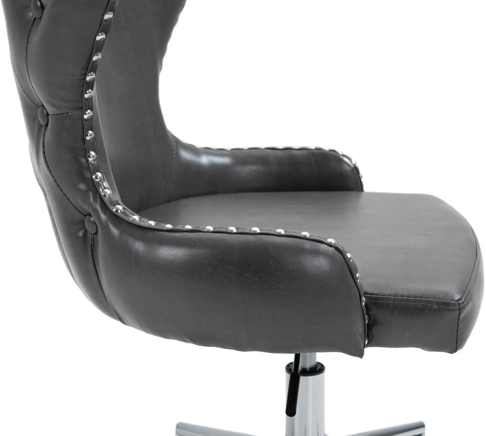 Hendrix Swivel and Adjustable Vegan Leather Office Chair, Gray, Rich Chrome Base