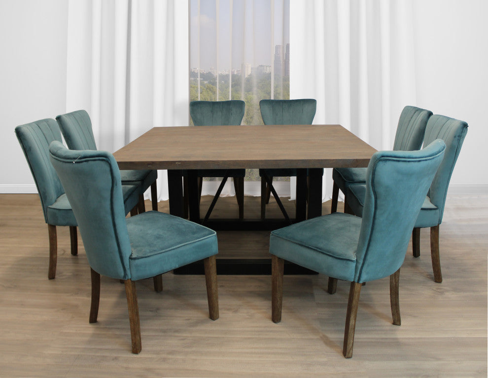 Felix 9-Piece Dining Set, 60" Dining Table With 8 Clive Side Chairs, Teal