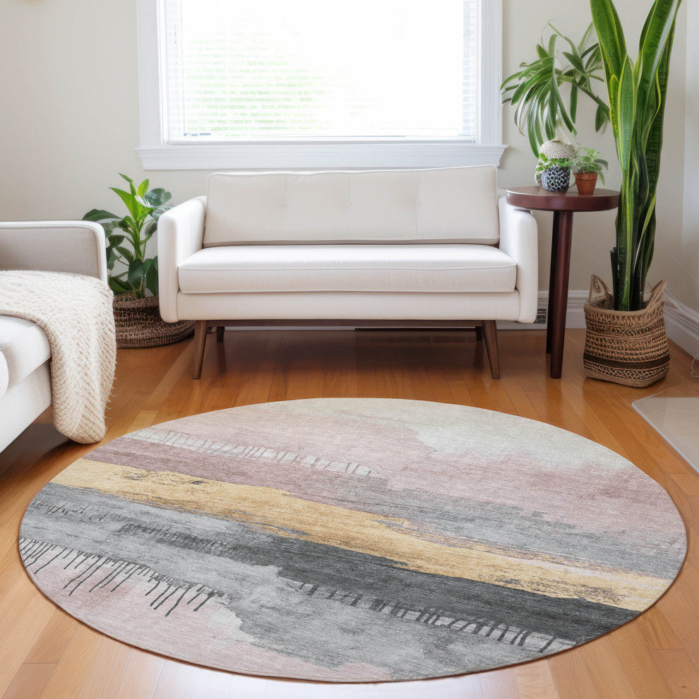 Machine Washable Indoor/Outdoor Chantille ACN1880 Blush 8' x 8' Round Rug