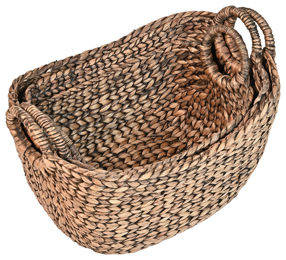 Nellie Classic Handwoven Hyacinth Storage Boat Baskets With Handles, Set of 3
