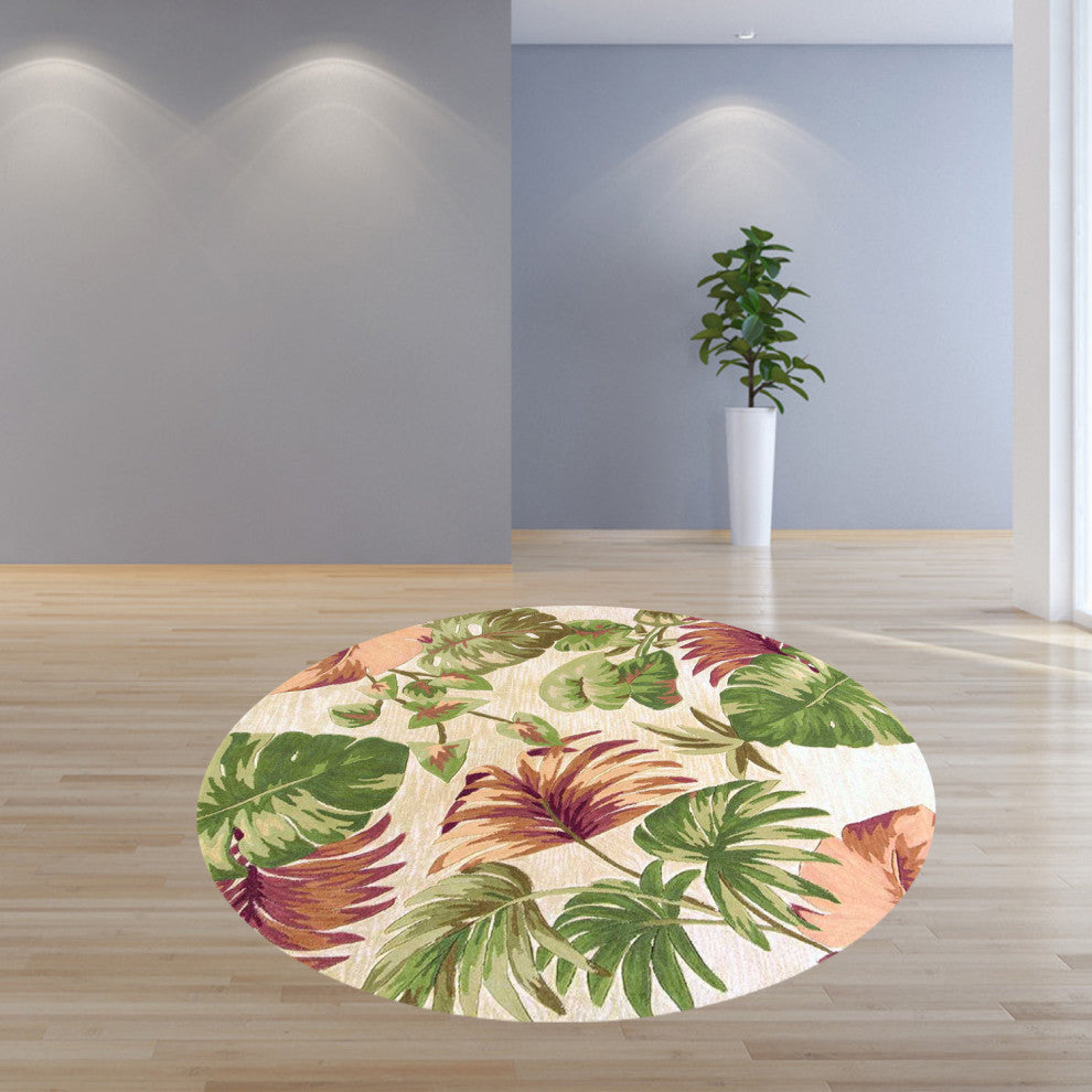 HomeRoots 7' Round Wool Beige Area Rug