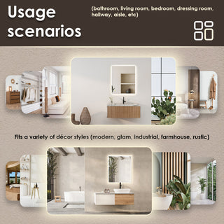 Aurora Framelesss Anti-Fog Dimmable LED Lighted Wall Mirror, No Frame, 36"