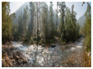 Mountain River Panorama, Landscape Canvas Art Print, 40"x30"