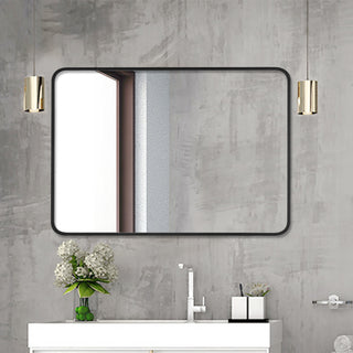 Rounded Rectangular Metal Framed Bathroom Vanity Mirror, 24"x32"