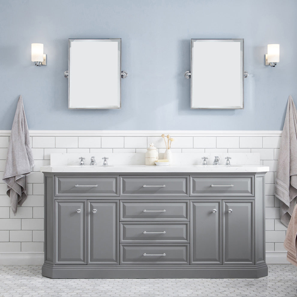 72" Palace Quartz Carrara Cashmere Gray Vanity With Chrome Hardware