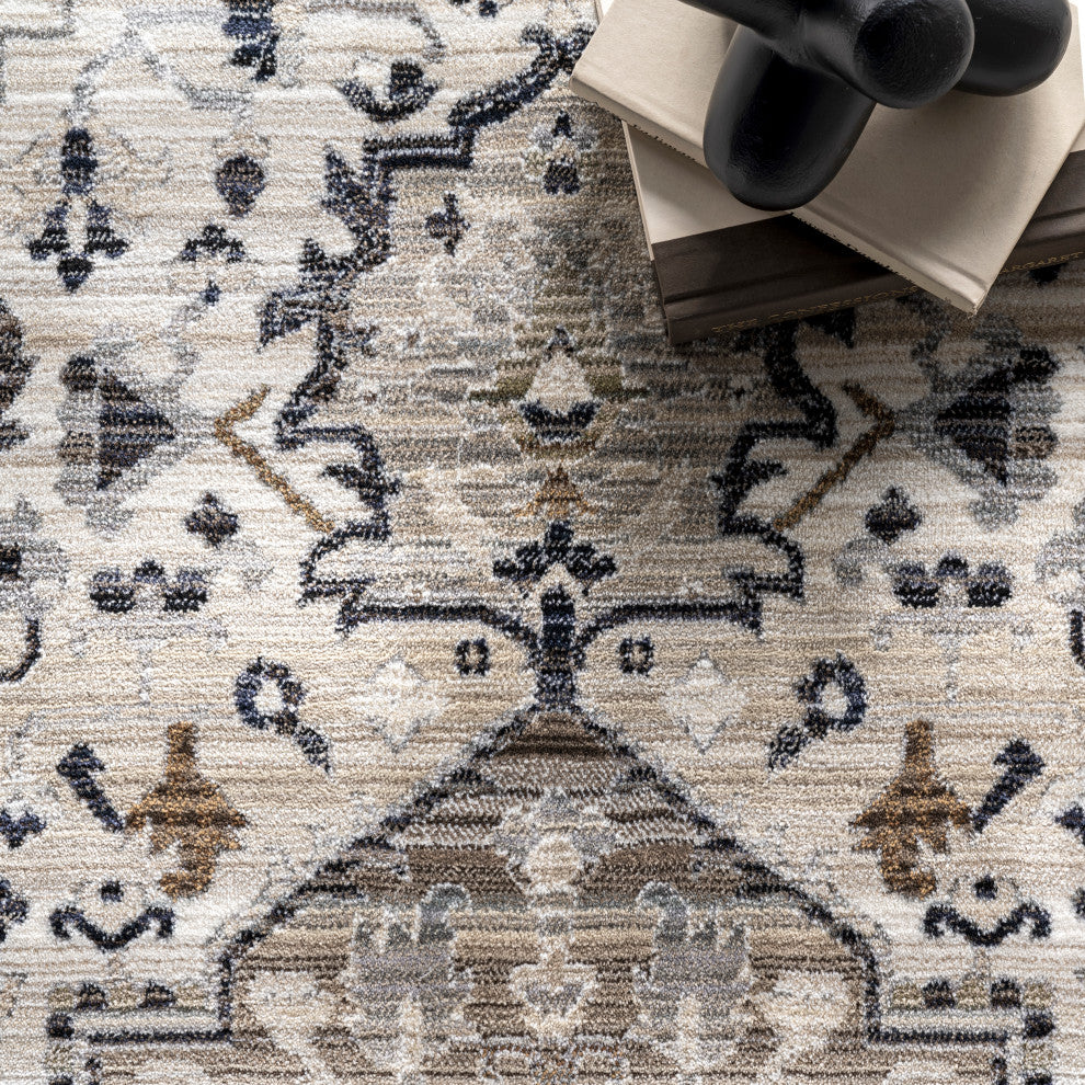 Nuloom Oliveira Floral Medallion Fringe Rug, Beige 12' x 15' 9"