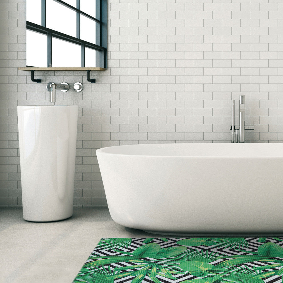 Leaf PVC Bathroom Mat, Green, 26" x 39", Covers 6.9 sq ft