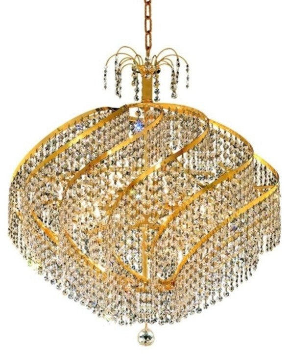 Elegant Spiral Dining Room Light, Gold Finish With Royal Cut Crystal
