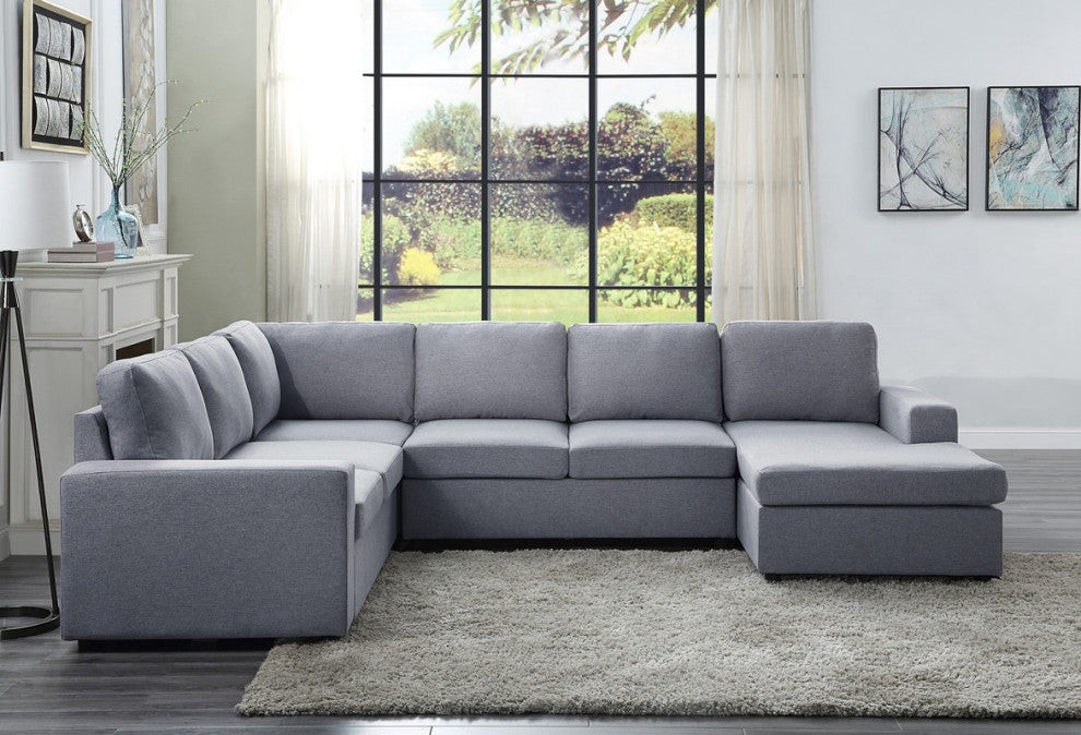 Warren Light Gray Linen 6 Seat Reversible Modular Sectional Sofa Chaise