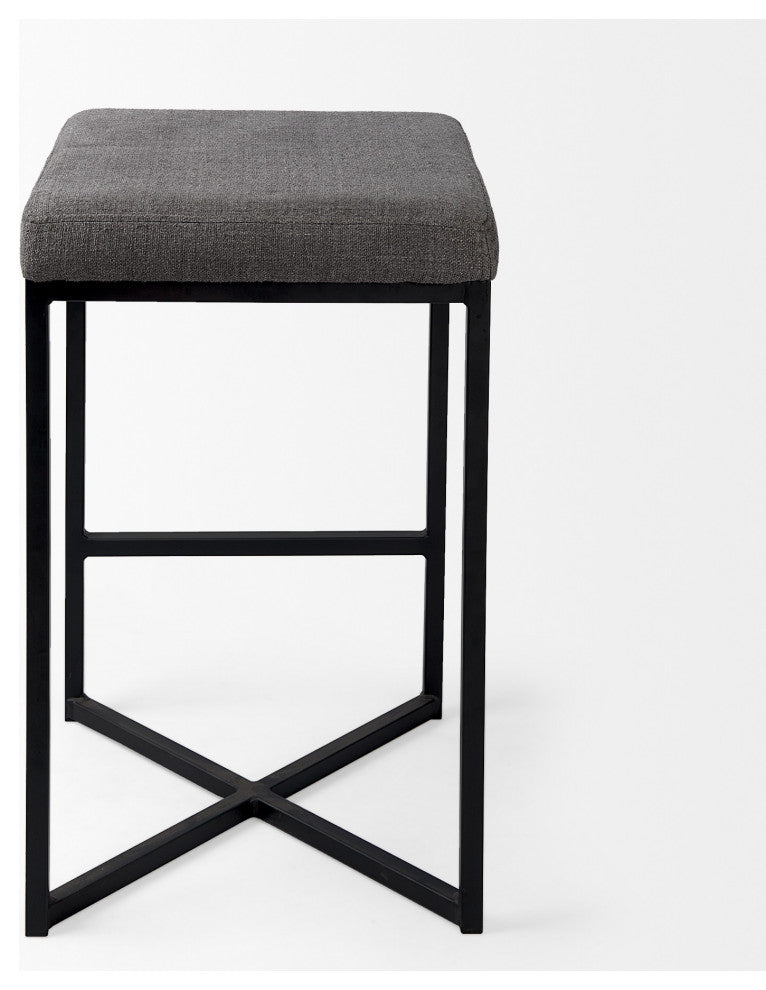 Geo Cube Black Metal and Gray Counter Stool