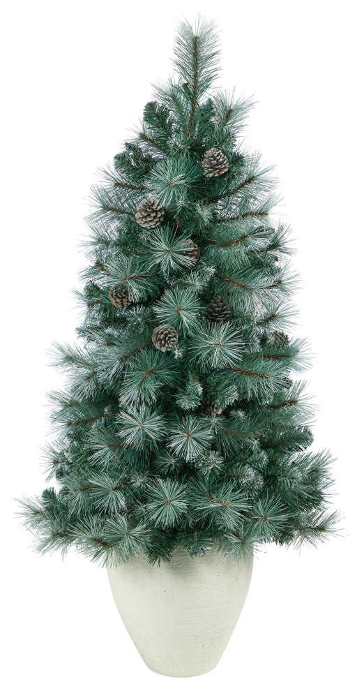 50" Frosted Tip British Columbia Mountain Pine Faux Xmas Tree W/Lights, Pinecone