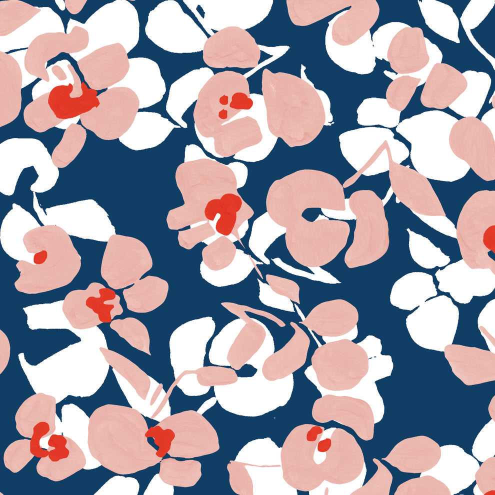 Remington Wingback Headboard, Color Block Floral Navy Blush, King