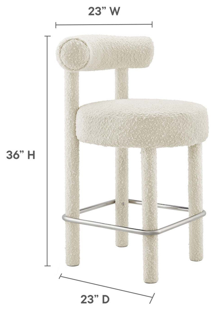 Toulouse Boucle Fabric Counter Stool - Set of 2 - Ivory Silver