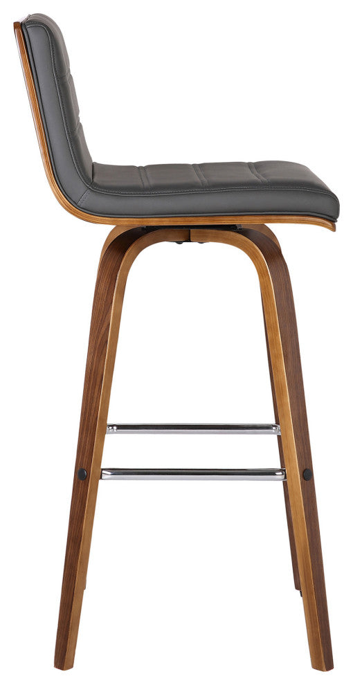 26" Gray Faux Leather Wooden Swivel Bar Stool