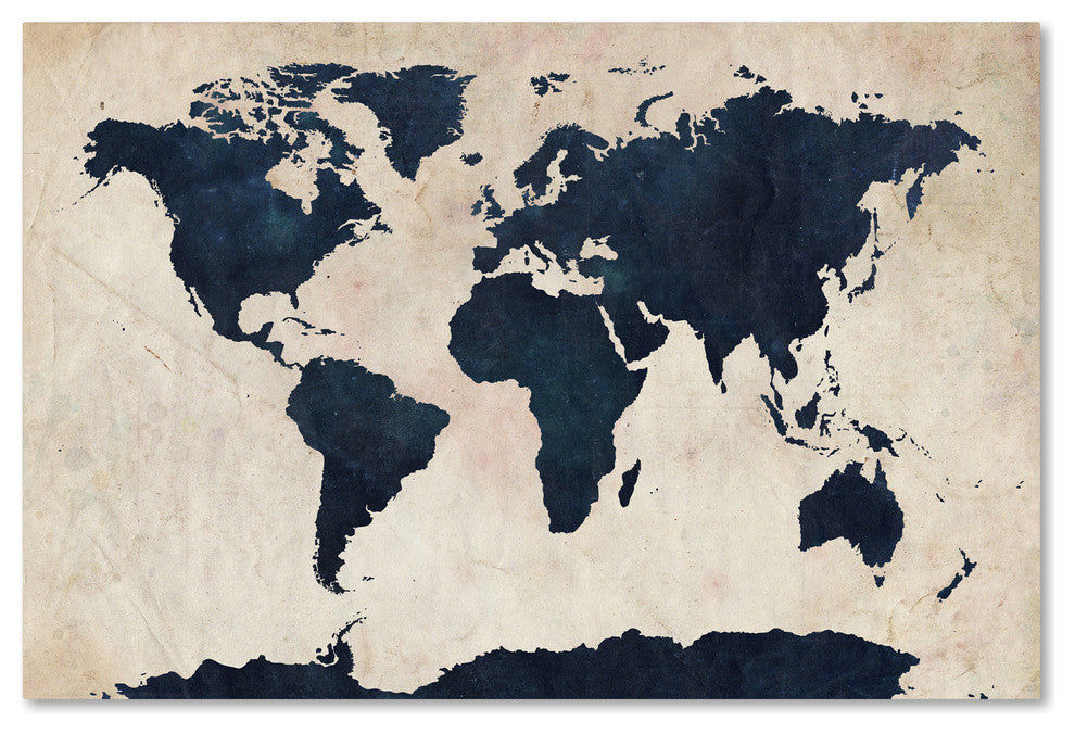 'World Map - Navy' Canvas Art by Michael Tompsett