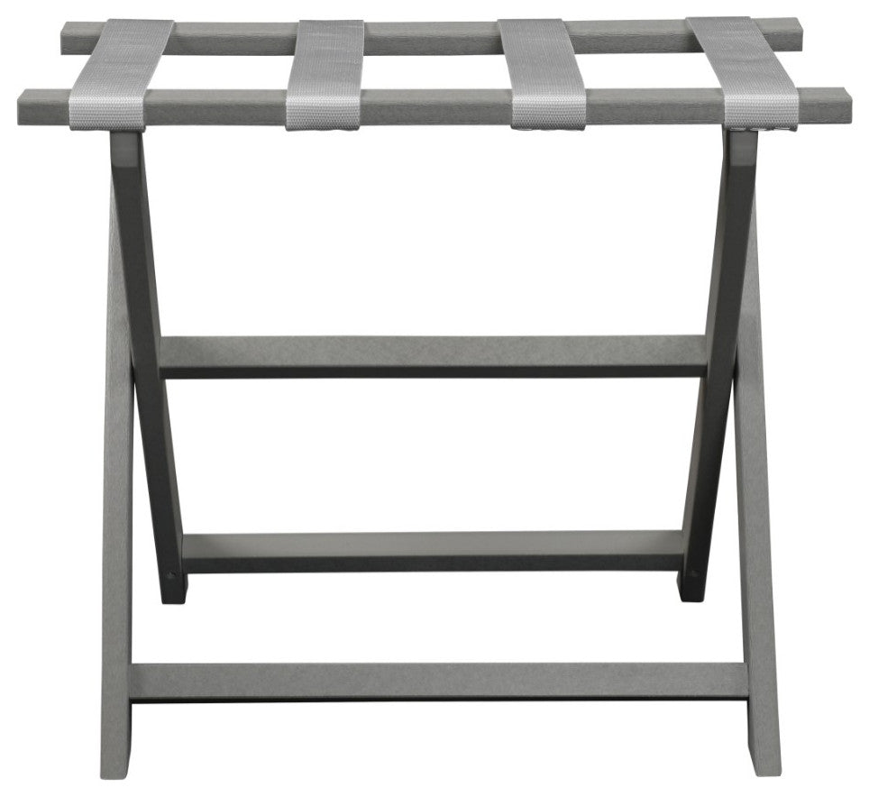 HomeRoots Earth Friendly Light Gray Folding Luggage Rack With White Straps