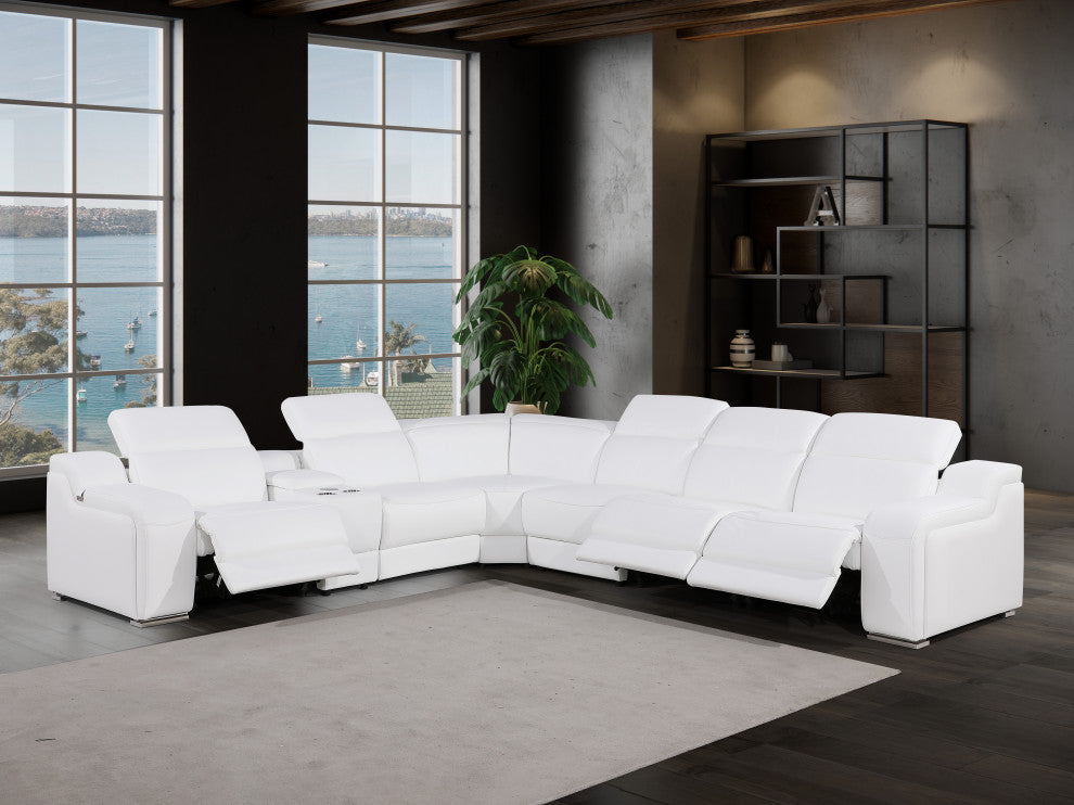 Marco-7-Piece, 3-Power Reclining Italian Leather Sectional, White