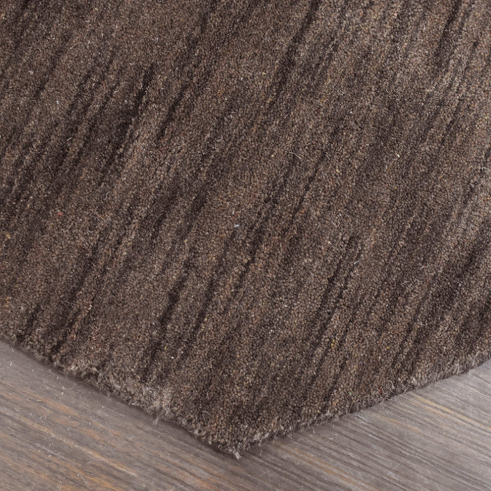 HAND KNOTTED LOOM WOOL ECO-FRIENDLY AREA RUGS, Brown, Solid Design, [Octagon] 6'x6'