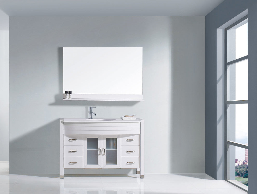 Virtu Ava 48" Single Bathroom Vanity, White With White Top, Faucet and Mirror