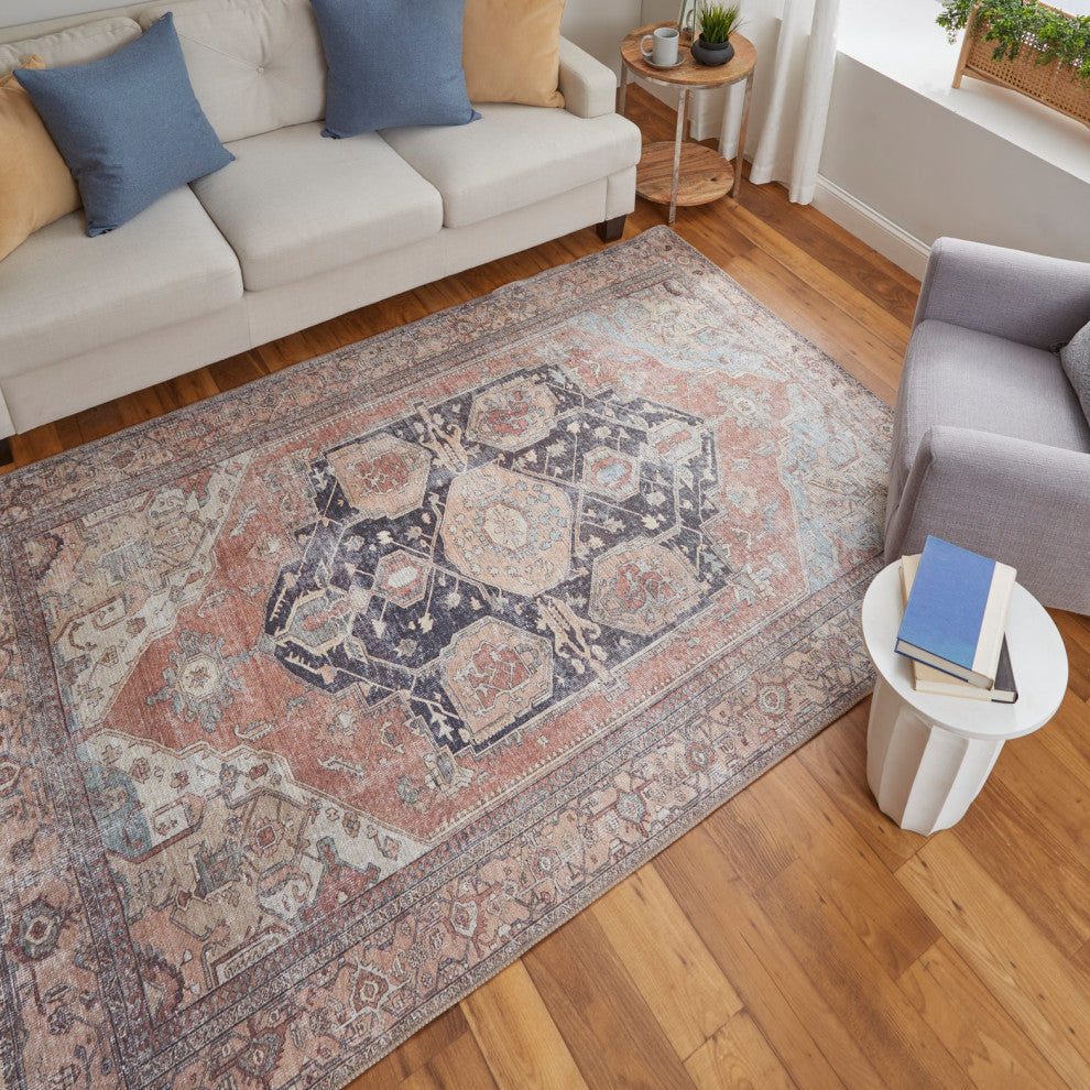 Weave & Wander Prescott Machine Washable Area Rug, Brown/Rust, 4'x6'