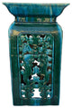 Ceramic Clay Green Square Tall Pedestal Table Bats Dragons Stand Hcs6996