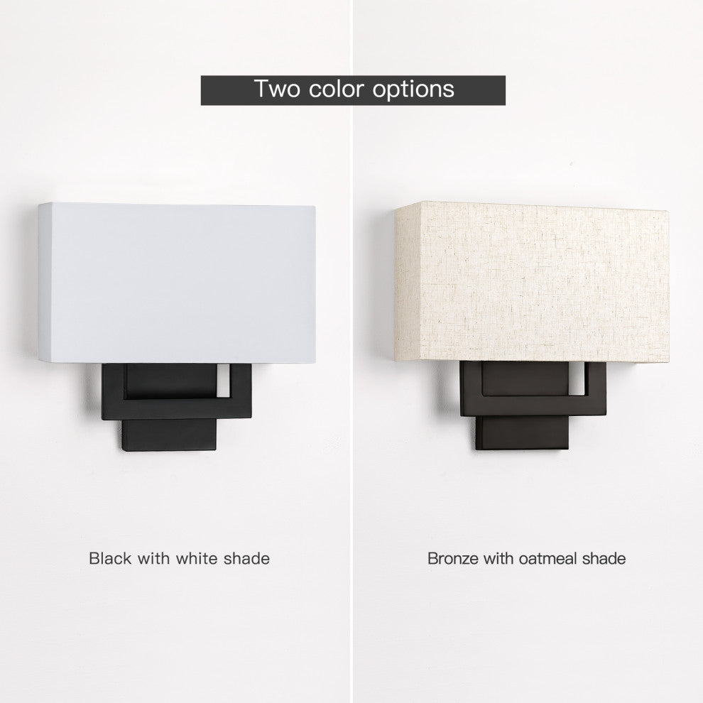 Wall Sconce Light, Dark Bronze With Oatmeal Shade, 13.25" With 2 Sockets