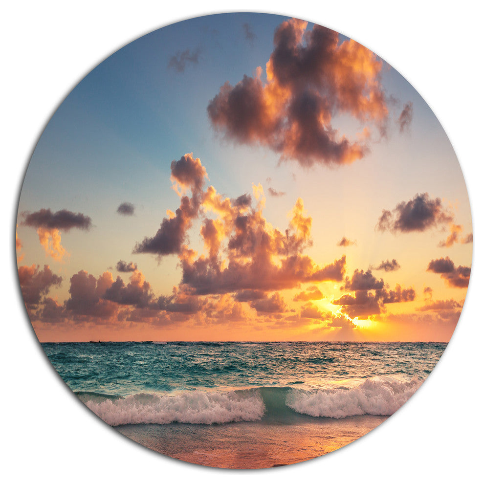 Sunrise On Beach Of Caribbean Sea, Beach Round Wall Art, 11"