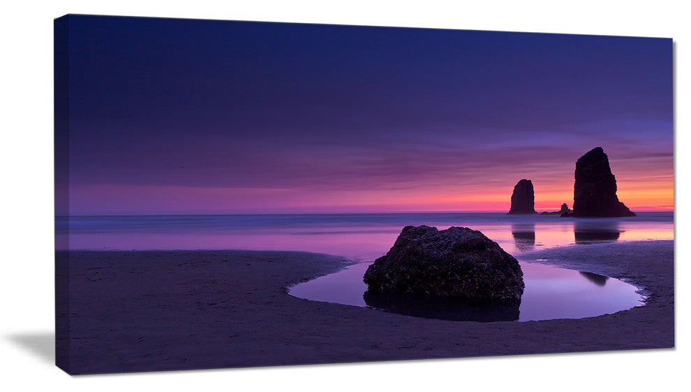 "Purple Haystack Rock" Seascape Art Canvas, 32"x16"
