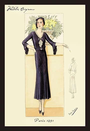 Daytime Dress in Navy - Fine Art Giclee Print 24" x 36"