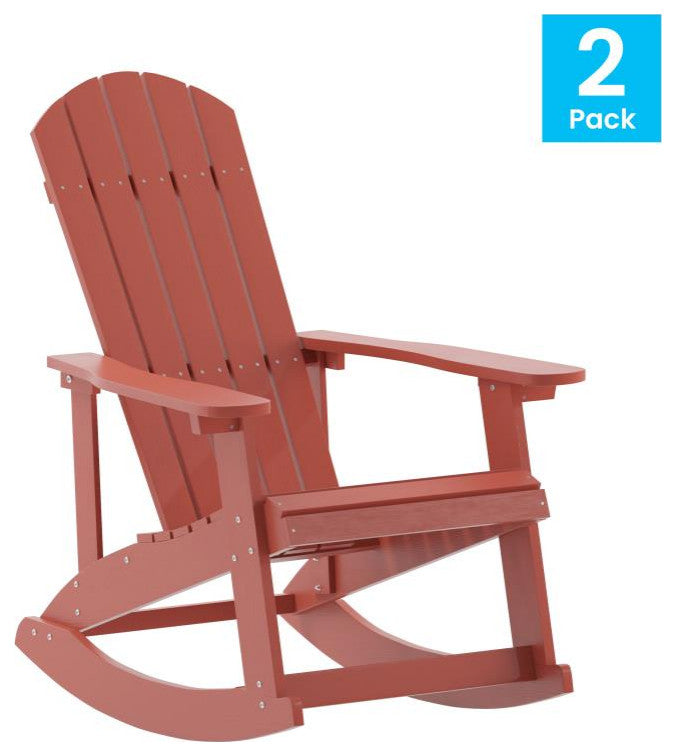 Savannah All-Weather Poly Resin Wood Adirondack Rocking Chair- Set of 2, Red