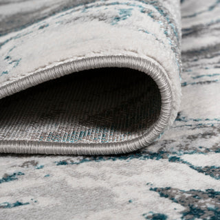 Swirl Marbled Abstract Area Rug, Gray/Turquoise, 5 X 8