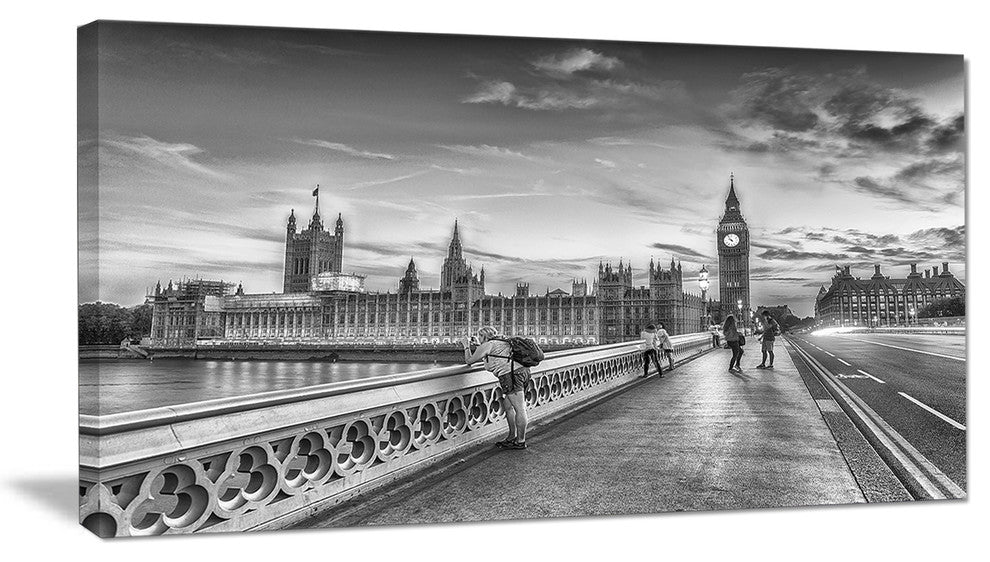 "Beautiful Black and White London View" Cityscape Wall Art, 60"x28", 1 Panel