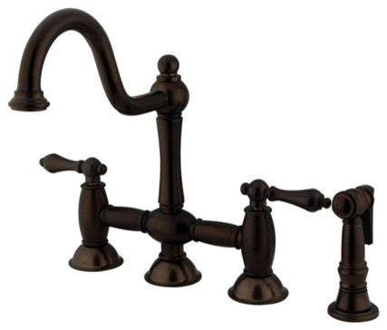 Kingston Brass Bridge Kitchen Faucet With Brass Sprayer, Oil Rubbed Bronze