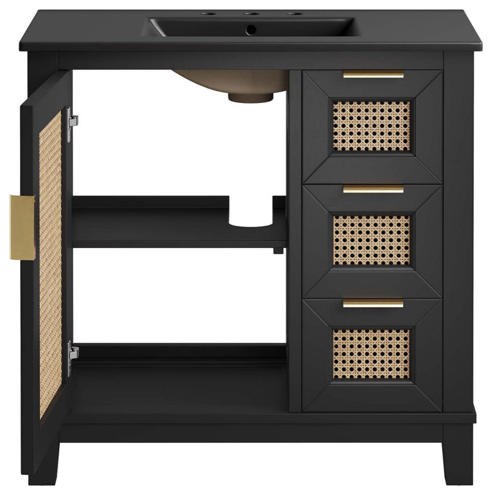 Dixie 36" Solid Wood Bathroom Vanity Cabinet, Black Black