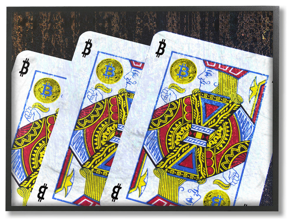 Bitcoin on Playing Cards Framed Giclee Texturized Art, 16x20