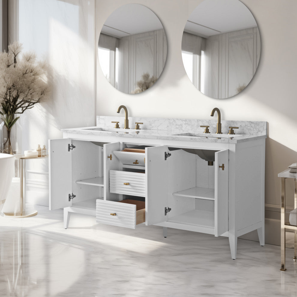 Vanity Art Freestanding Vanity, White, 60", Double Sink, Golden Brushed