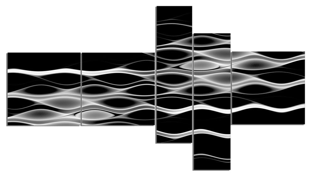 White Waves Fractal Pattern, Abstract Wall Art Canvas, 60"x32", 5 panels