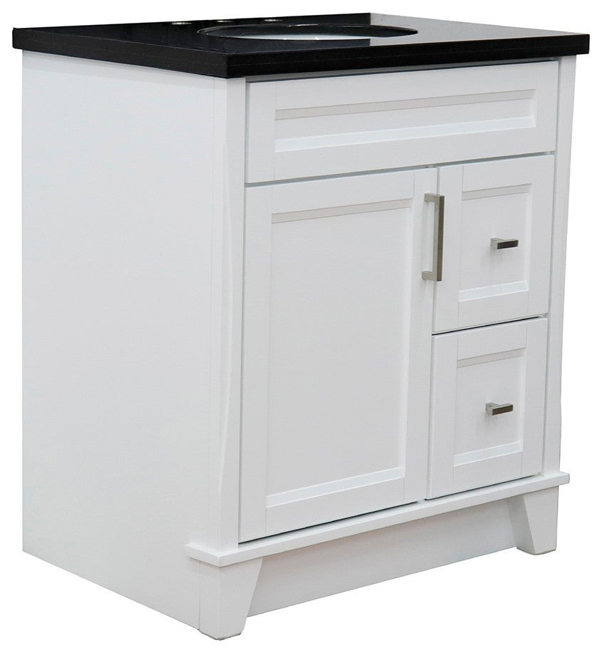 31" Single Sink Vanity, White Finish With Black Galaxy Granite With Oval Sink