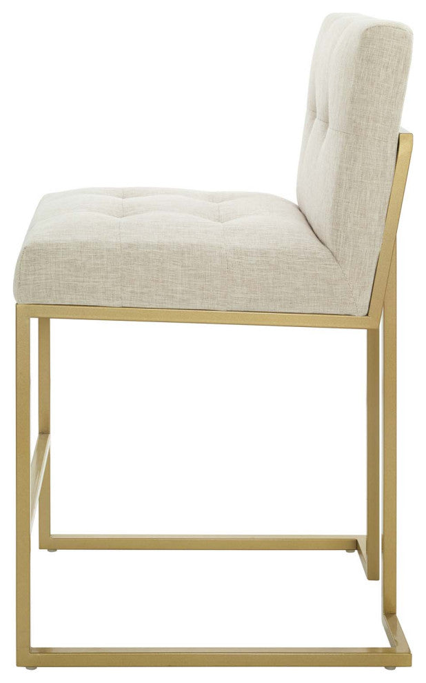 Counter Stool Chair, Set of 2, Fabric, Metal, Gold Beige, Modern, Bar Pub Bistro