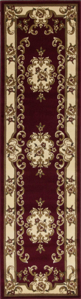 HomeRoots 7' Round Red or Ivory Floral Bordered Indoor Area Rug