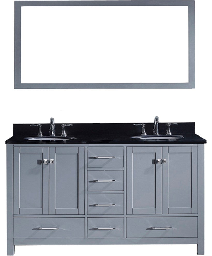 Caroline Avenue 60" Double Bathroom Vanity Set Gray, Granite Top