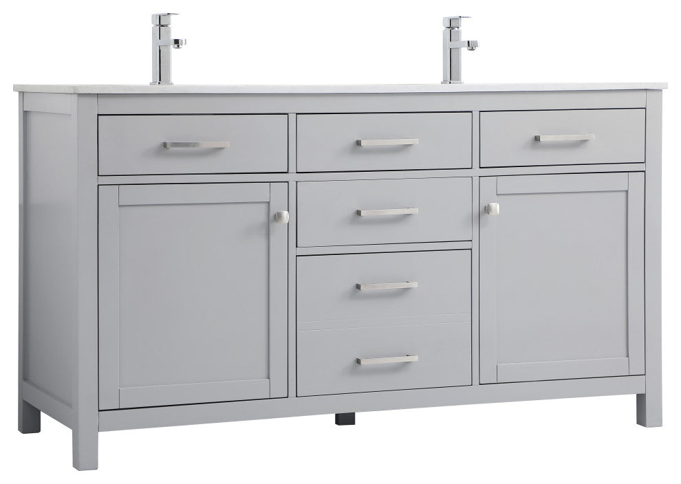 60" Double Bathroom Vanity, Grey