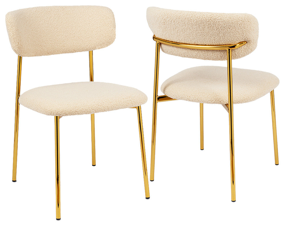 Set of 2 Sherpa Golden Frame Side Chairs, Khaki
