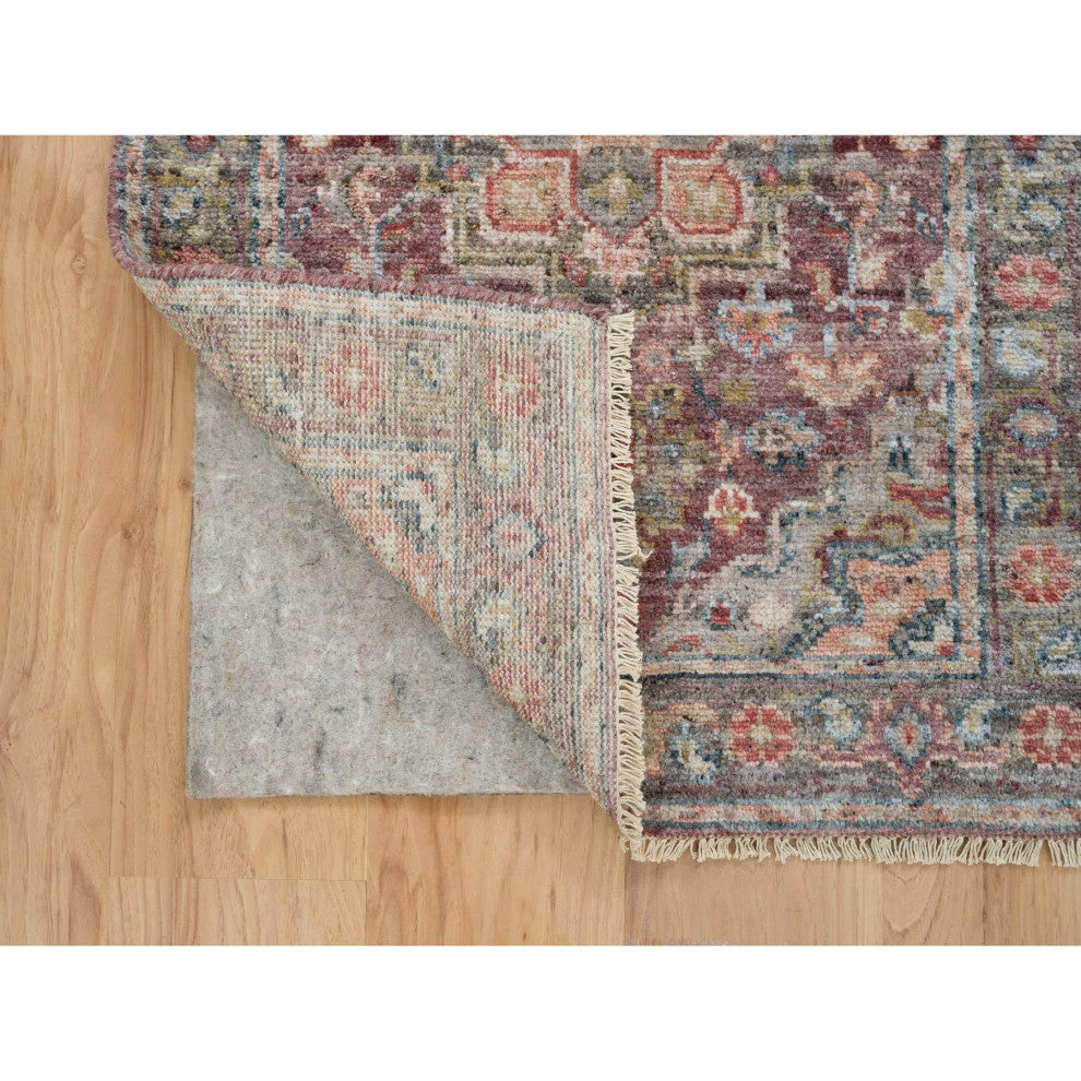 Light Burgundy Organic Wool Hand Knotted Runner Soft Pile Oriental Rug 2'7"x6'