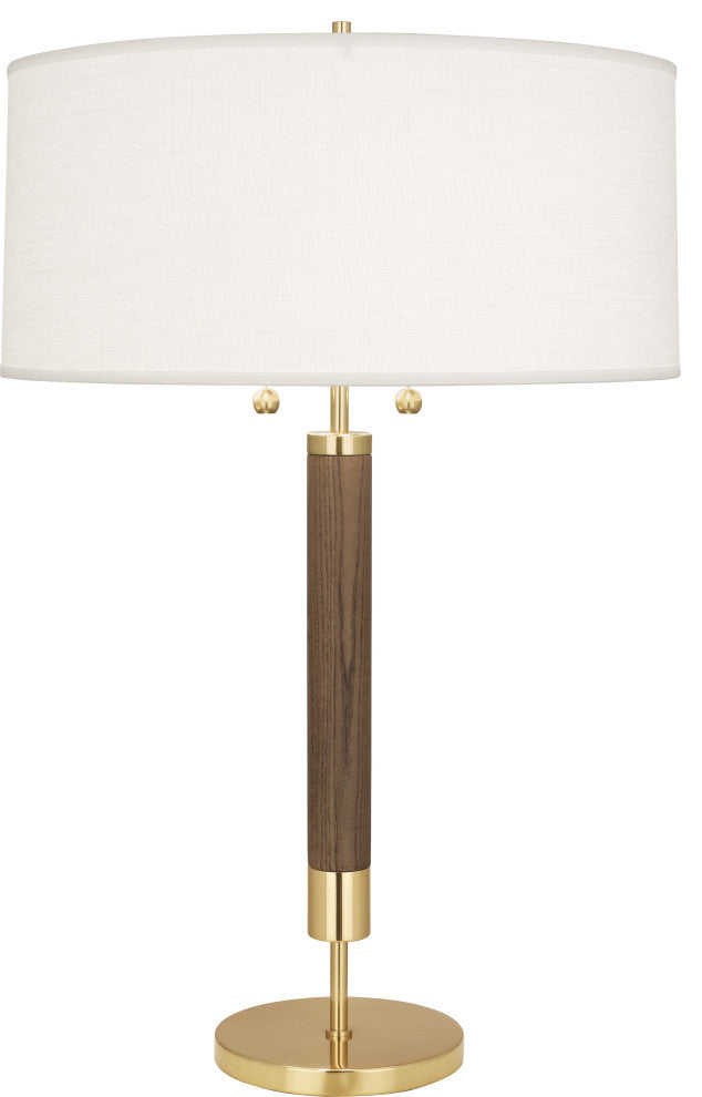 Dexter Table Lamp, Modern Brass With Walnut Column