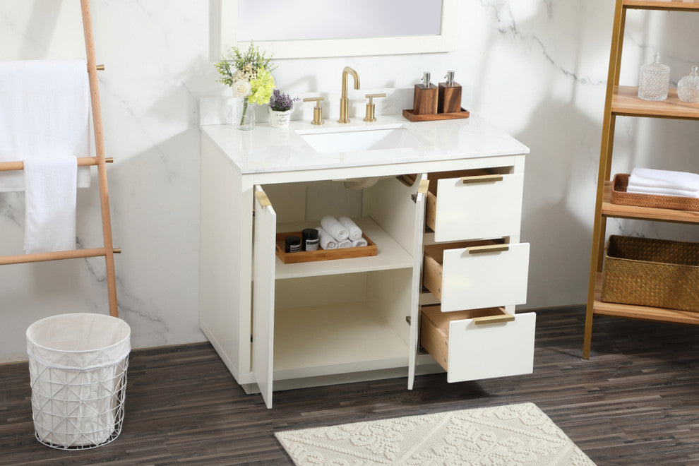 42" Single Bathroom Vanity, White, With Backsplash