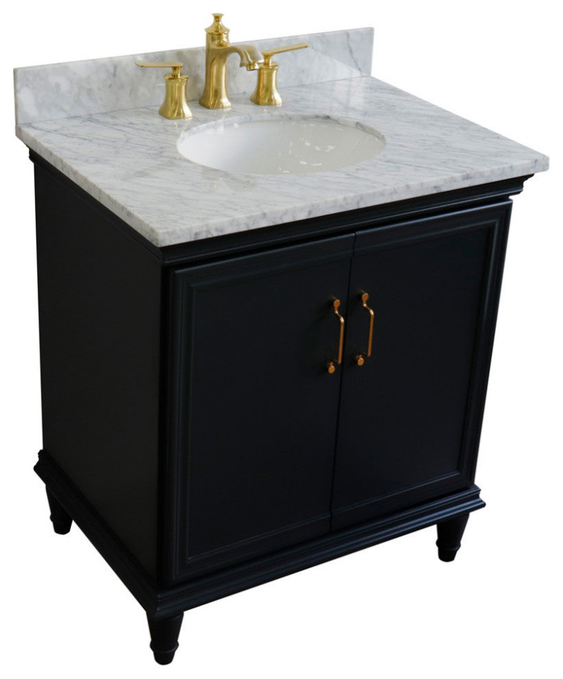 31" Single Vanity, Dark Gray Finish With White Carrara And Oval Sink